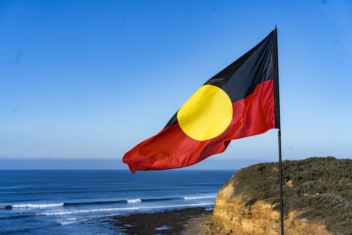 Opening image: “It’s the love of culture and community that really drives this thing.” Flying the flag high for Indigenous surfing on a perfect autumn morning at Djarruk. Photo Ula Majewski